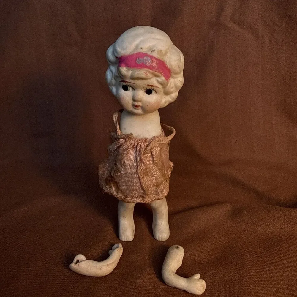 Bisque Flapper Girl Doll Blonde Vintage Made in Japan 5.5